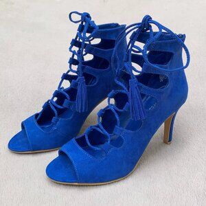 Nine West Briagd Faux Suede Lace Up Ghillie Peep Toe Stilettos Sz6